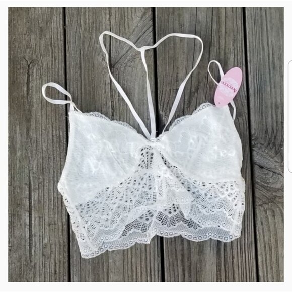 Anemone long line lace choker bralette ivory S/M M/L - Picture 2 of 6